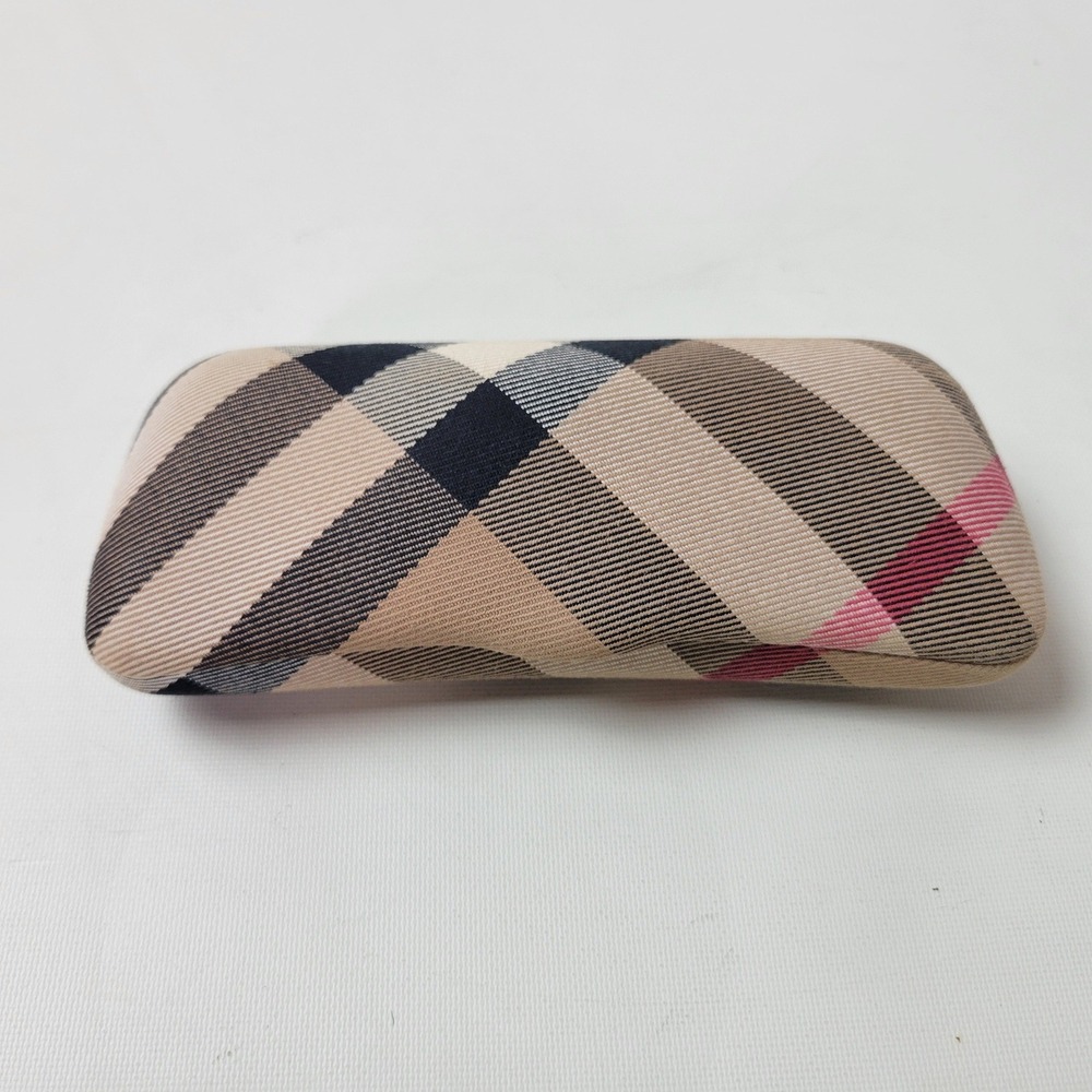 Burberry Beige Plaid Sunglasses Case with Black and Pink Accents
